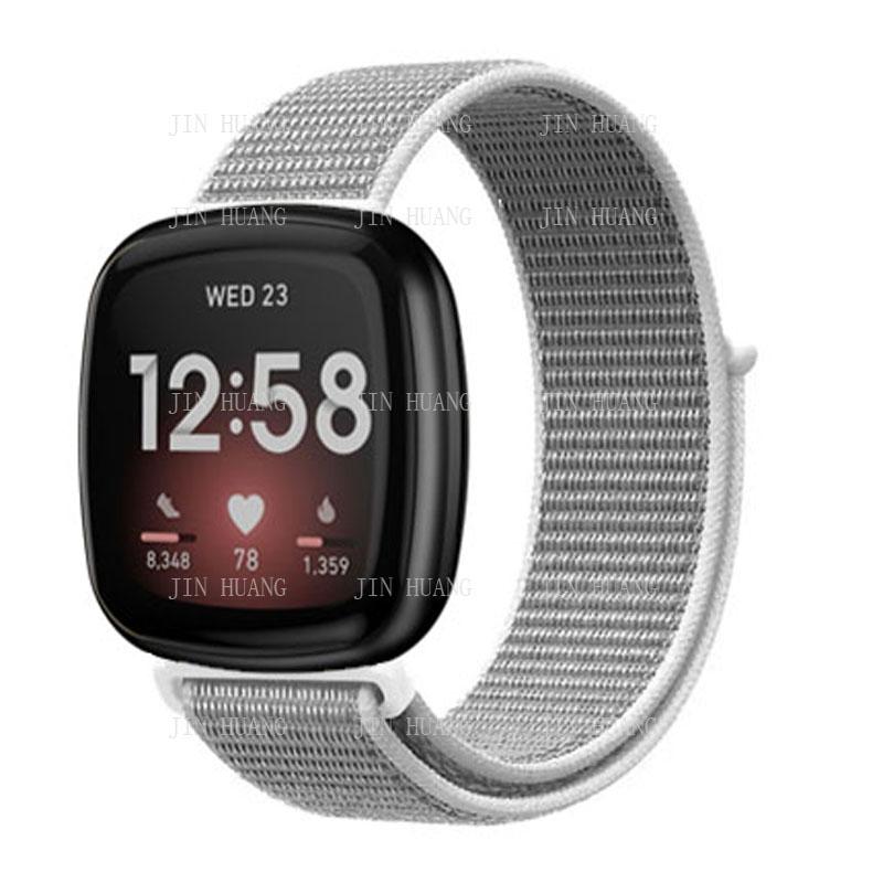 Nylonarmband für Fitbit Versa 4 3 2 Lite Smartwatch-Band Ersatz Uhrenarmband für Fitbit Sense 2 Schlaufe Correa Armband versa 2 or versa  lite licht grau