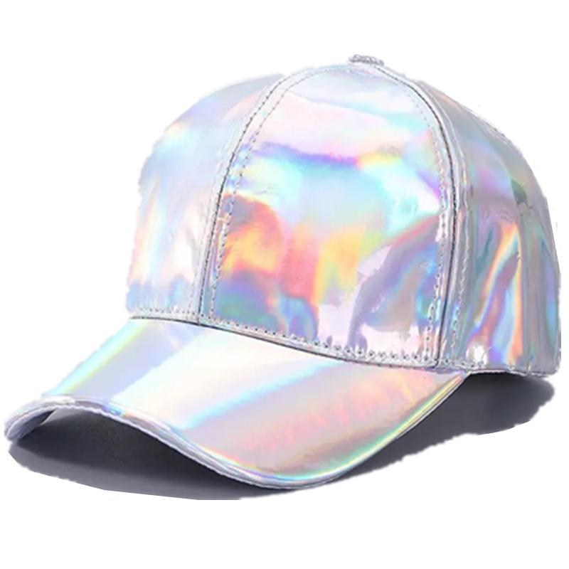 Neue Unisex PU Leder Laser Style Baseball Cap Street Hip Hop Hut Männer Frauen Schillernde Farben Y2K Cap 56cm-60cm weiß