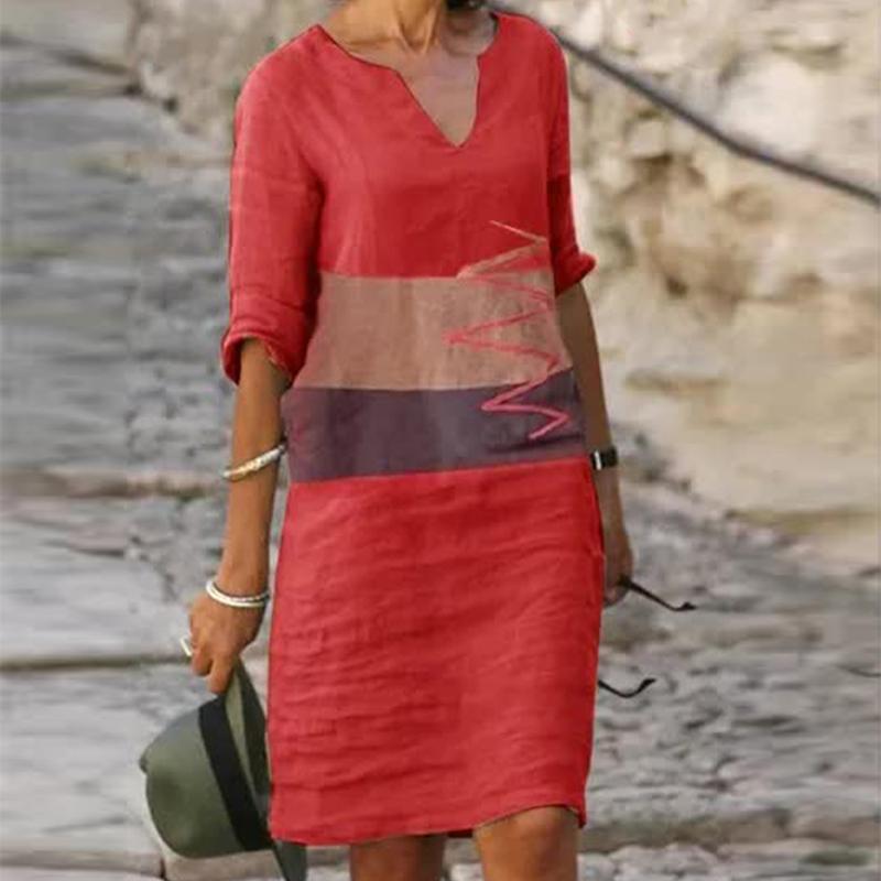 Frauen Casual Lose Kleid Halbe Hülse Cartoon Schönheit Gedruckt V-ausschnitt Kleid Elegante Knielangen Rock Plus Größe Kleid 5XL rot