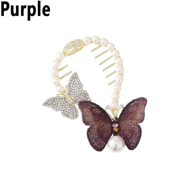 Strass Schmetterling Haar Klaue Clips Elegante Simulation Perle Haar Schnalle Kopfbedeckung Haarnadel Haar Brötchen Haar Zubehör YSL violett