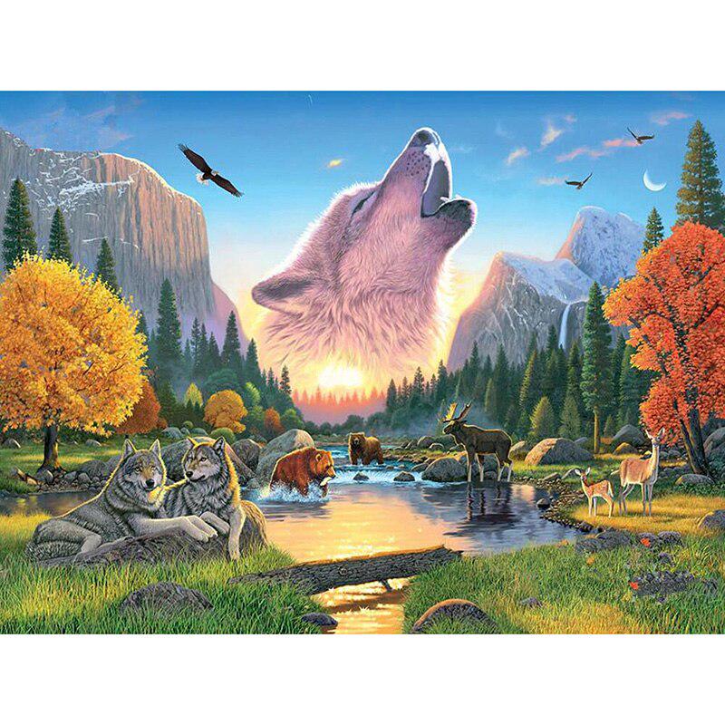 Diamond Painting Kreuzstich Diamantmosaik Wölfe & Hirsche Ikonen Diamantstickerei Weihnachtsdeko 20X30CM gray