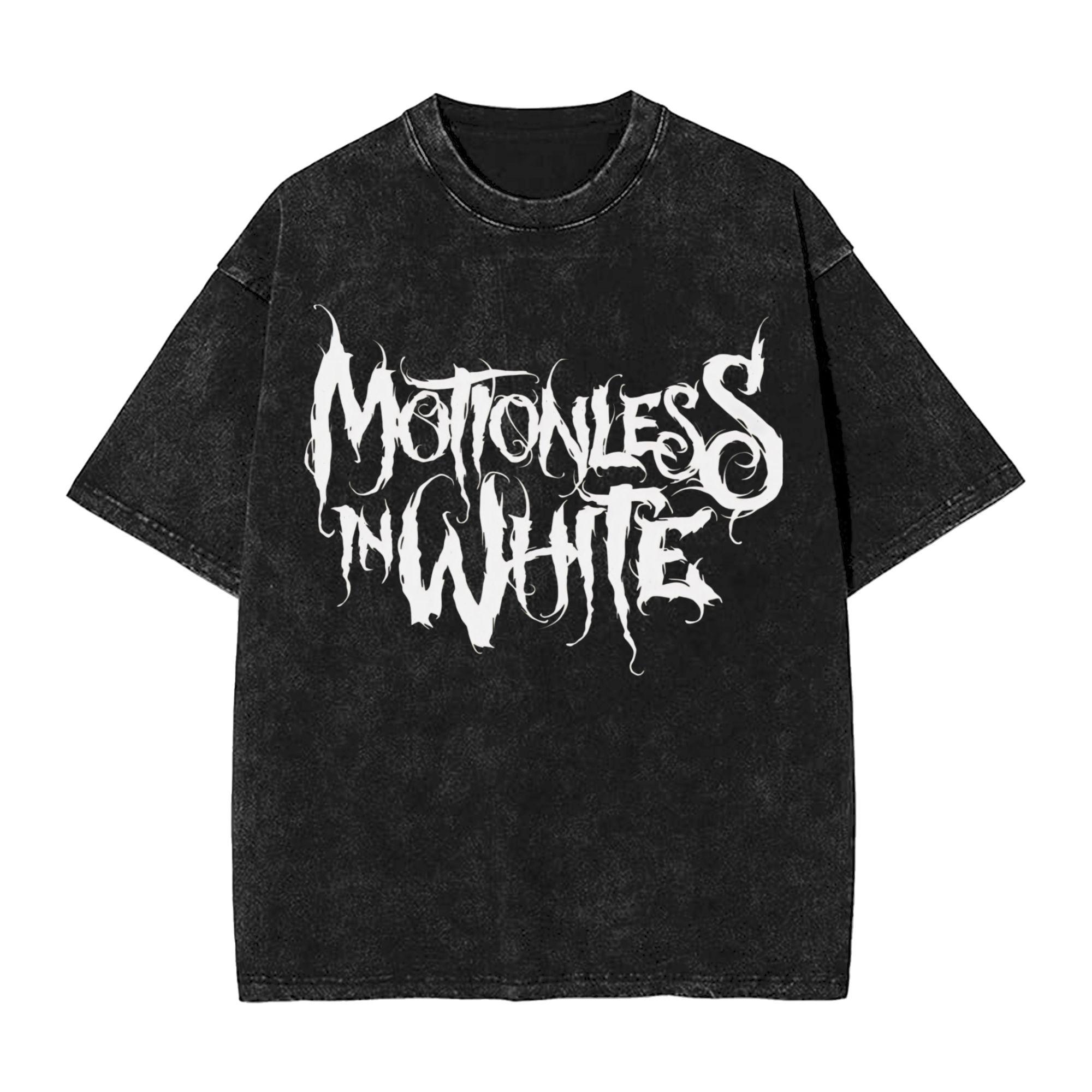 Gewaschenes T-Shirt Motionless In White Neuheit T-Shirts Harajuku Heavy Metal Band Streetwear 100% Baumwolle Sommer T-Shirts für Herren Damen S bunt