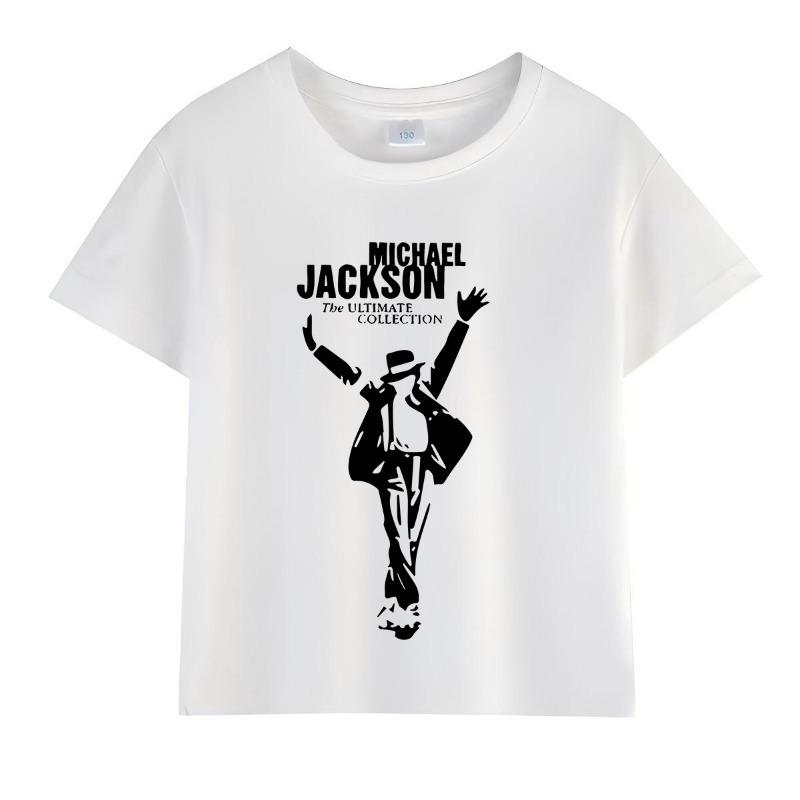 Kinder Michael Jackson Rock N Roll T-Shirt Kinder Mode Rundhals Oberteil Sommer Freizeitkleidung für Jungen und Mädchen 140 black