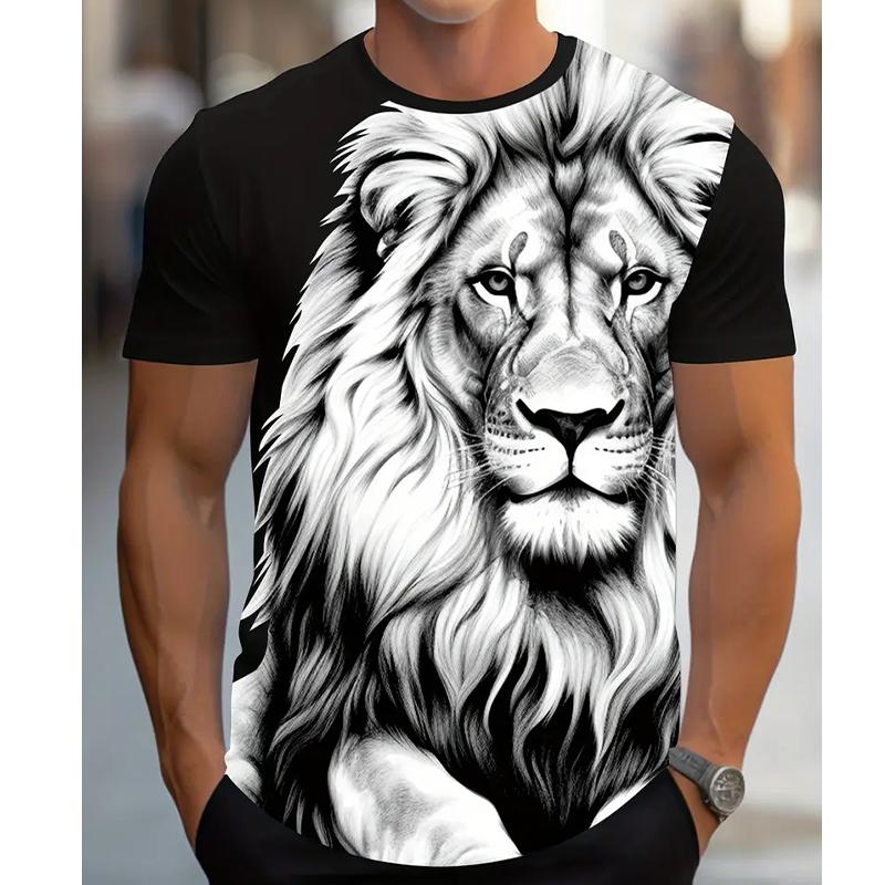 Neue Sommer Herrenmode T-shirt Persönlichkeit Löwe Gedruckt männer T-shirt Top XL schwarz