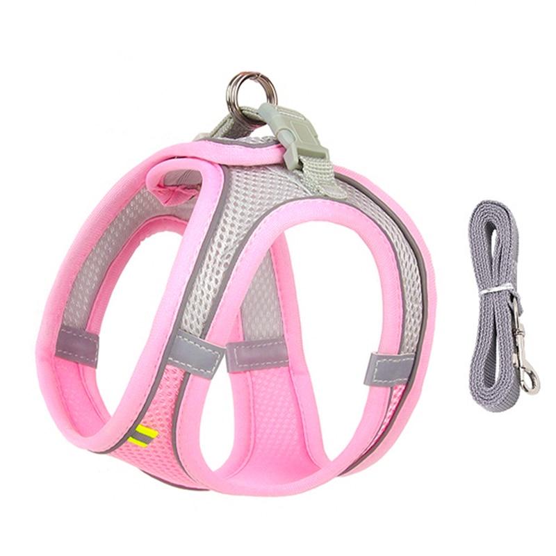 Hundegeschirr-Leine-Set für kleine Hunde, verstellbares Welpen-Katzengeschirr, Weste, französische Bulldogge, Chihuahua, Mops, Outdoor-Walking-Leine S 3-4.5 kg rosa