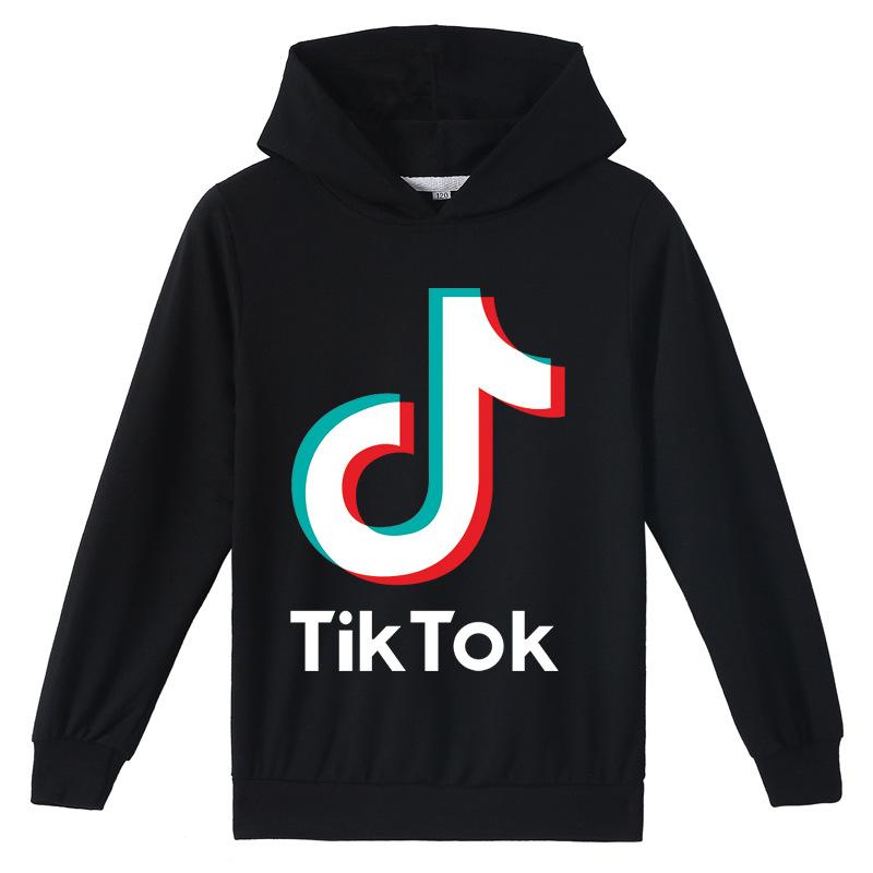Kinderbekleidung für 4 bis 14 Jahre, neue Mode für Kinder, Jungen und Mädchen, bedruckte lässige Hoodies mit TIKTOK-Motiv 170cm schwarz