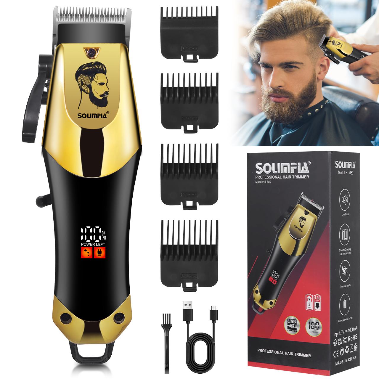 SOLIMPIA Professioneller Haarschneider für Herren, kabelloser Haarschneider, wiederaufladbarer Bartschneider für Herren, Friseur-Set HT678