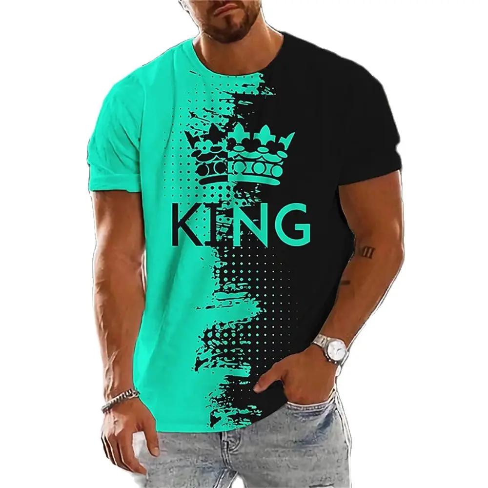 Sommer Farbblock Königskronen-Print Herren T-Shirts Mode O-Ausschnitt Kurzarm Kleidung Bekleidung T-Shirt für Männer 2XL