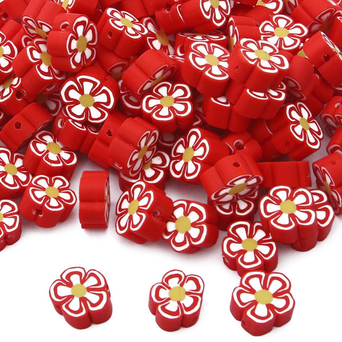 30 teile/beutel 10mm Blume Form Ton Spacer Perlen Polymer Clay Perlen Für DIY Schmuck Machen Armband Halskette Handgemachte Accessoires rot