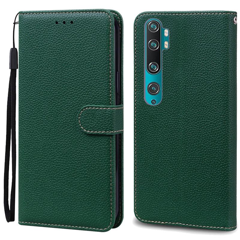 Mi Note 10 Hülle für Xiaomi Mi Note 10 Hülle Leder Brieftasche Flip Case für Xiaomi Mi Note 10 Pro Cover Fundas CC9 Pro Handyhüllen for Mi Note 10 Pro dunkelgrüne