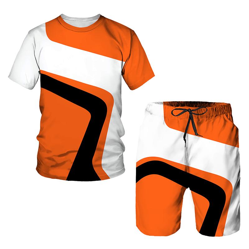 Neue Sommer Europäischen und Amerikanischen Übergroßen Männer der Trend Casual Trainingsanzüge 2023 3D Digital Print T-shirt Shorts Set 2 stück Outfit XXL
