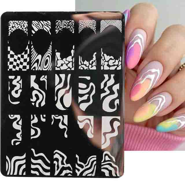 Französisch Stil Nägel Kunst Stempel Platten Blatt Blume Edelstahl Schablonen Nagel Druck Bild Maniküre Stempel Werkzeuge