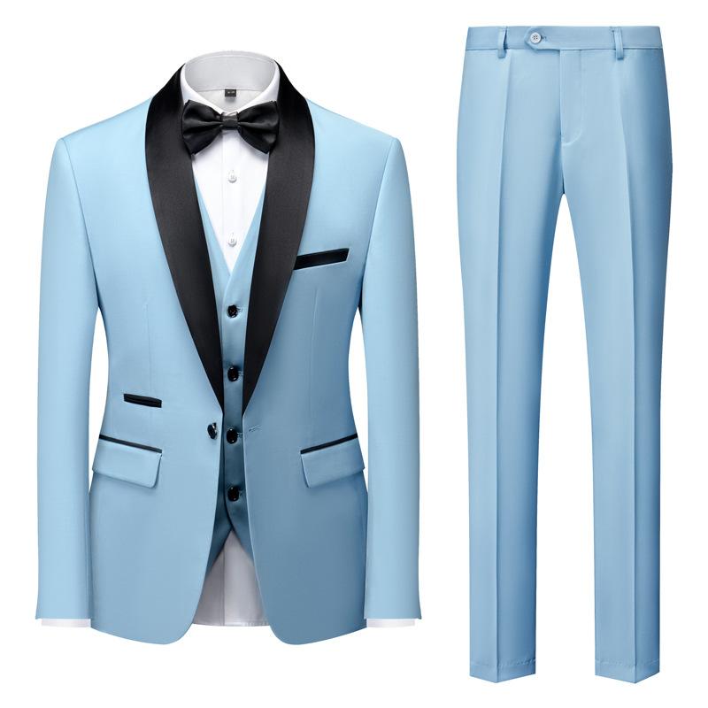 Herrenanzug mit Revers, schwarzer Kragen, 3-teilig, Mantel, Weste, Hose/Business, Trauzeugen, Bräutigam, Hochzeitskleid, Blazer, Hose M himmelblaue