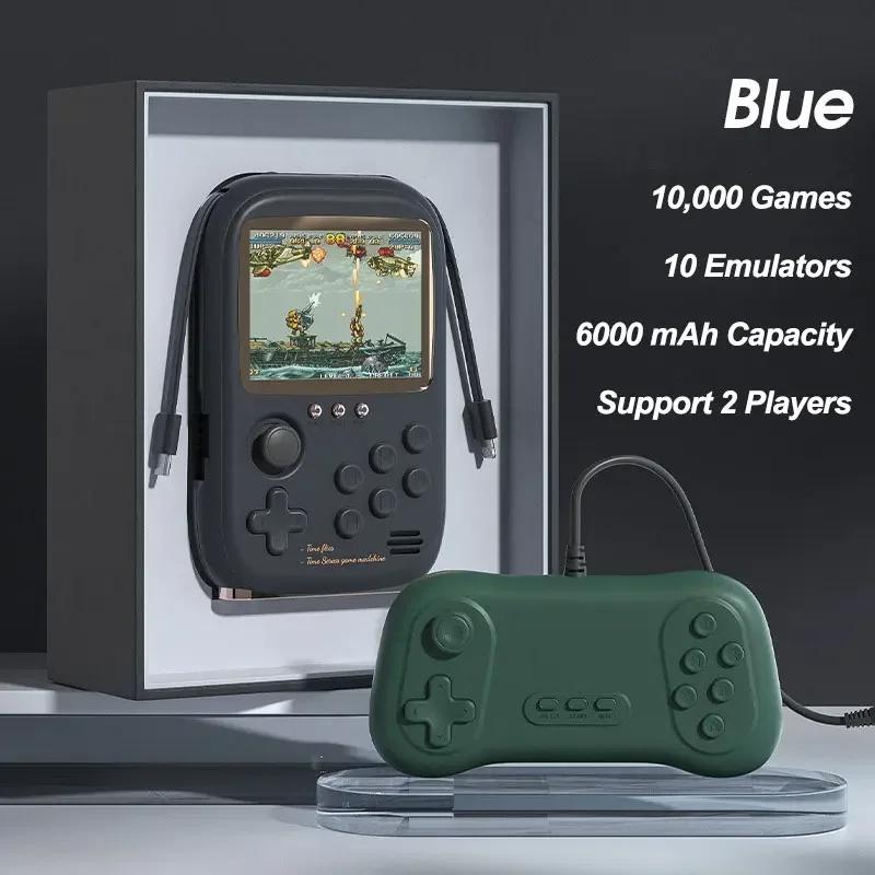 2024 neue Mini-Spiel Power Bank Tragbare Retro Handheld Spielkonsole 6000Mah Kapazität 3,2 Zoll Weiches Licht Farbe Bildschirm 10000 + spiel 2 Player blau
