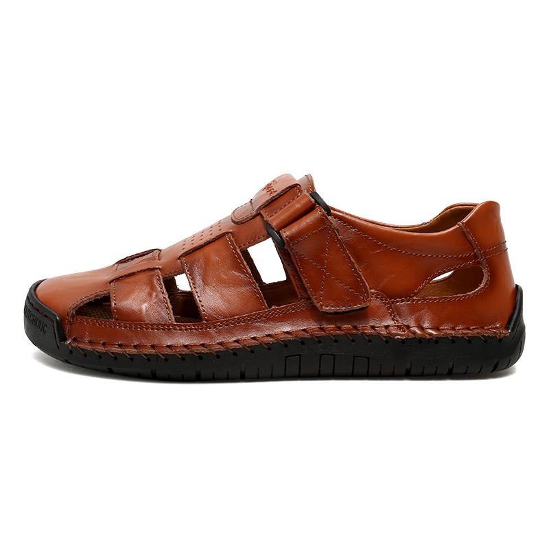 Sommer Herren Casual Sandalen mit geschlossener Spitze Große Größe Echtleder Casual Handgefertigte Sandalen Atmungsaktive Casual Sneakers Sandalen für Herren 46 rot/braun