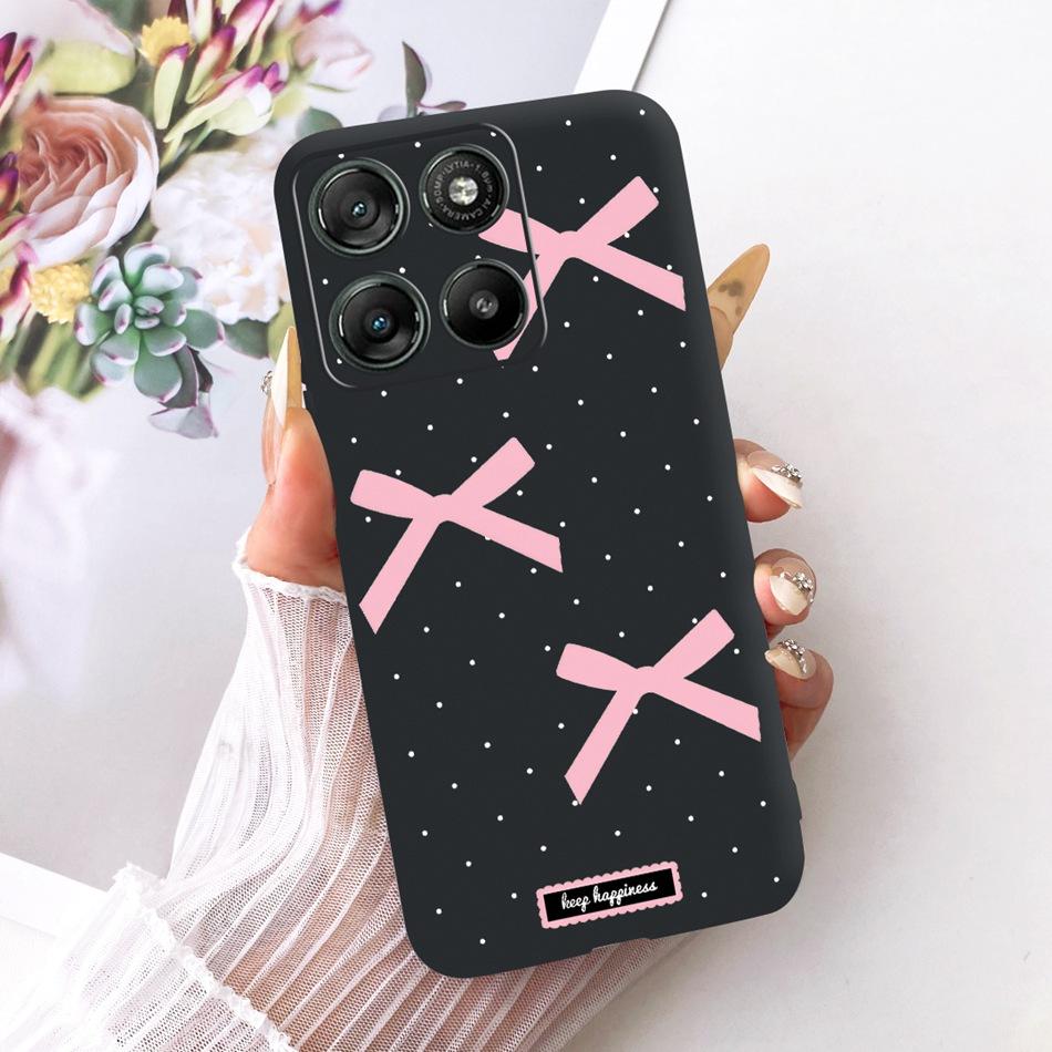 Für Motorola Moto G17 Niedliche Blume Schmetterling Katze Bemalte Hülle Für Motorola MotoG17 G17 Power Schwarzes Silikon Weiche Handyhüllen Moto G17 Power
