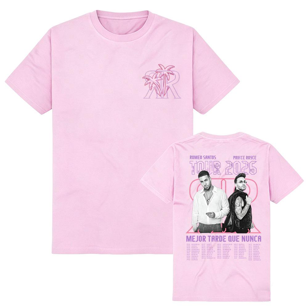 Romeo Santos & Prince Royce BLTN 2026 Tour Foto T-Shirt Vintage Collage Rundhals Hohe Qualität Baumwolle für Sommer Aldult Unisex S rosa