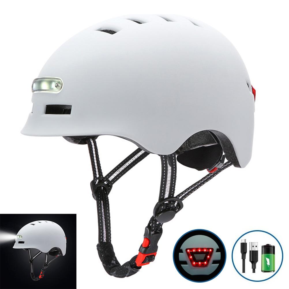 LED-Licht-Fahrradhelm, elektrischer Fahrradhelm, leichter Skateboard-Rad-Skateboard-Helm M weiß