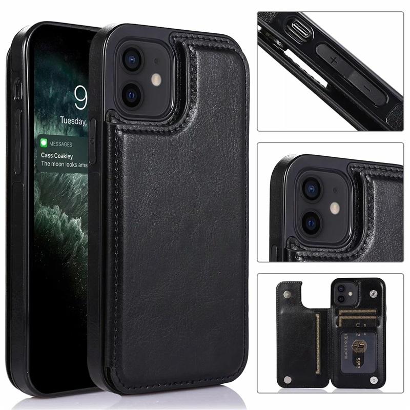 Leder Geldbörse Rückseite Hülle für iPhone 11 12 13 14 15 16 17 Pro Max Mini Air XR XS 8 7 Plus SE Kartenfächer Halter Flip Cover iPhone Air