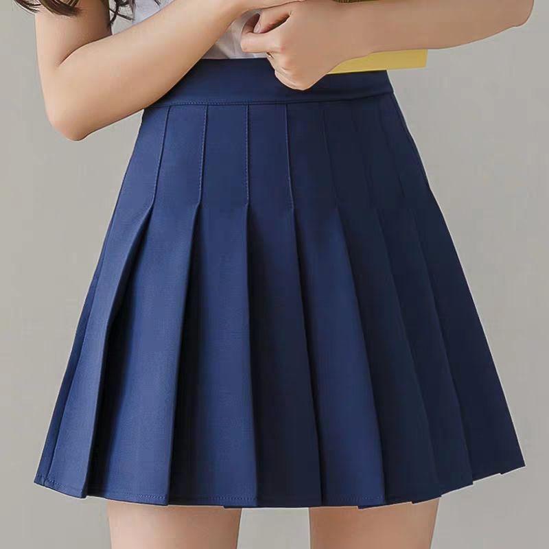 2022 hohe Taille Rock Womem Solid Black Preppy Falten Mini Rock Sommer Mode Koreanische A-Line Kurzen Rock Mädchen Y2k Nette rock XXXL navy blau