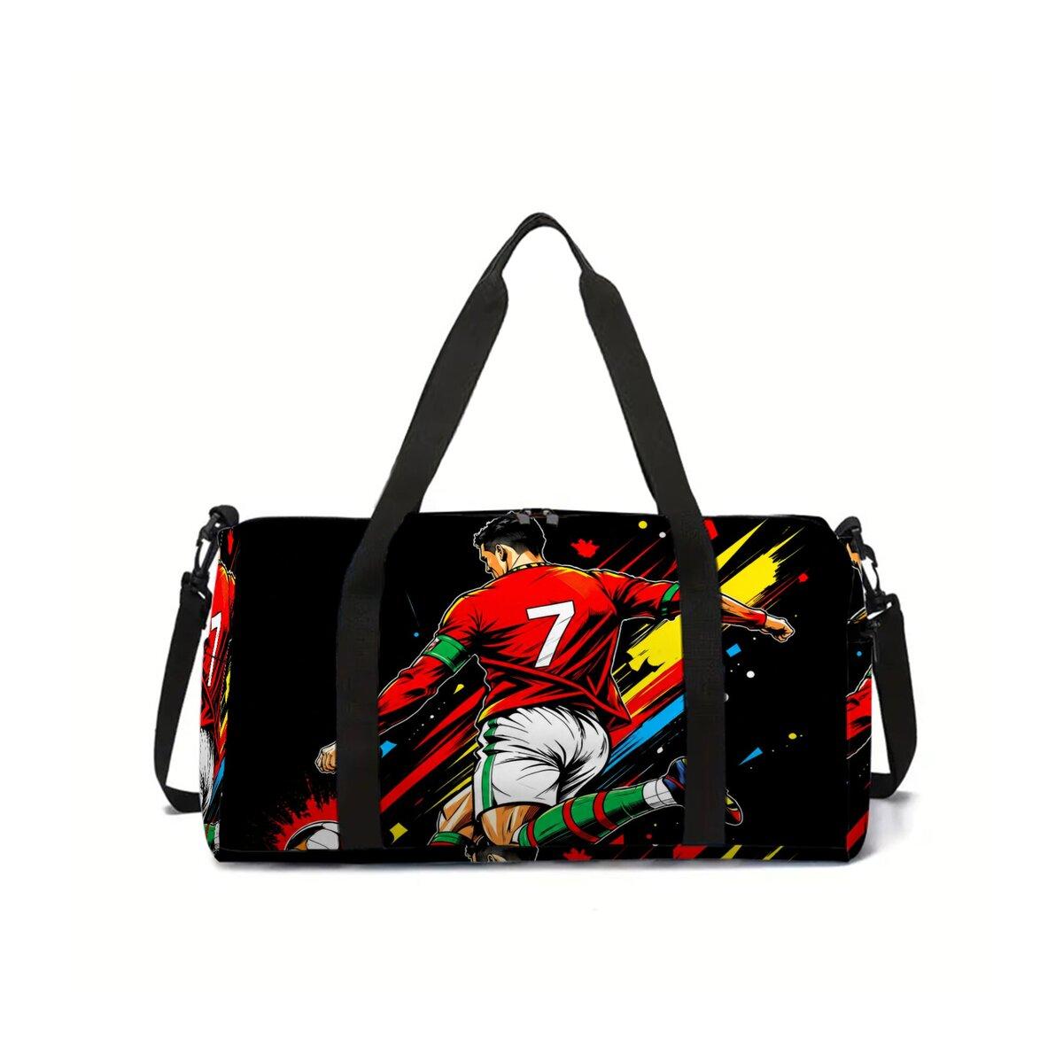 Fußball-Aufdruck Schul-Reisekoffer Große Kapazität Gepäcktasche 2D Flach Cartoon Bestes Geschenk für Jungen Mädchen Modischer Stil black