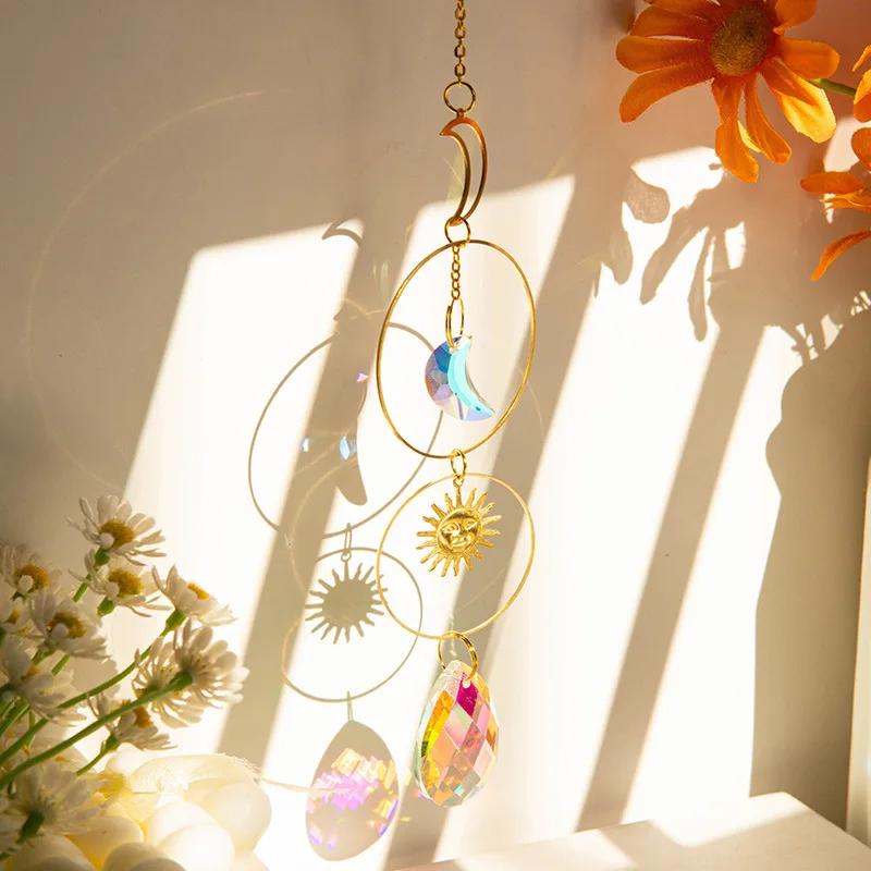 Kristall Sonnenfänger Hängende Windspiele Wind Outdoor Gartendeko Windglocke Fenster Hängende Anhänger Boho Home Decor Deco Hogar beige