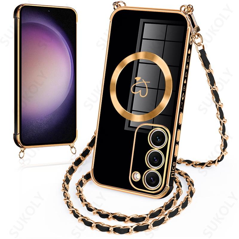 Umhänge-Lanyard-Hülle Für Samsung Galaxy S26 S23 S24 S25 Ultra S21 S23 S24 FE Für Magsafe Magnetisches Laden Weiche Handyhülle Samsung S24 schwarz