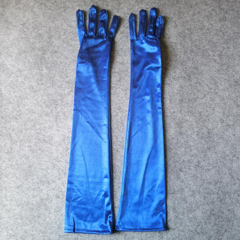 55cm Damen Uni Satin Elegant Formell Abend Etikette Lange Handschuhe Brautkleid Party Weich Glatt Cosplay Bühnenperformance One Size blue