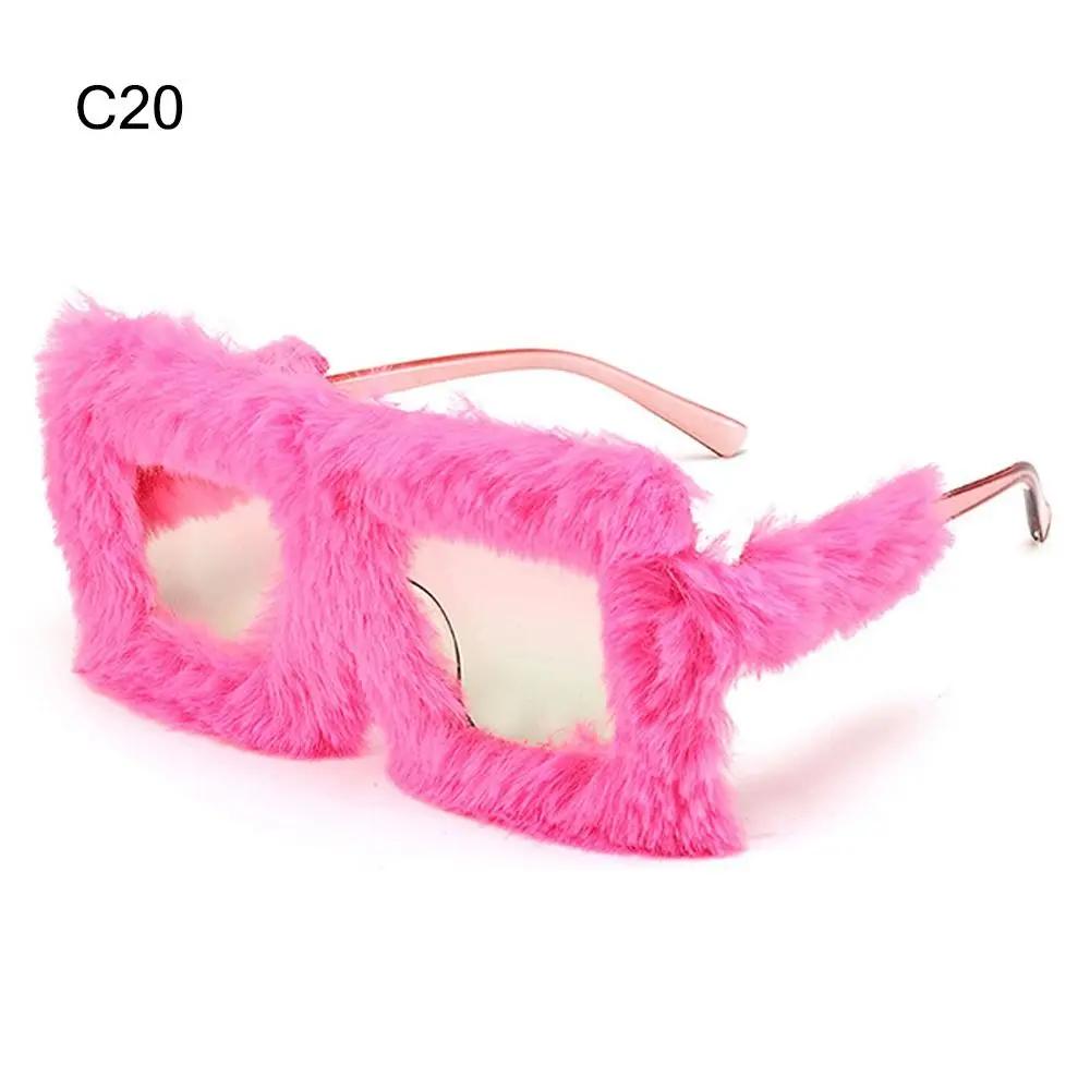 Trendige übergroße Plüsch-Sonnenbrillen Winter-Tönungen für Damen Weicher flauschiger quadratischer Rahmen Sonnenbrillen Neuheit Party Cosplay Brillen