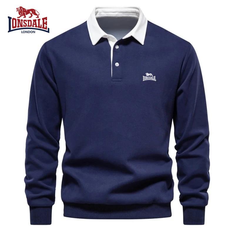 Lonsdale Herren Besticktes Reines Baumwoll Langarm Poloshirt für Herbst und Winter, Neues Modisches und Lässiges Multifunktionsoberteil S