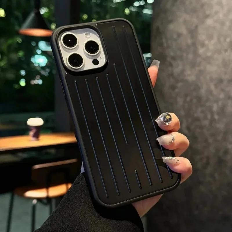 Luxus 3D Wellenstreifen Stilvolle Business Gepäck Handyhülle für iPhone 17 Pro Max 16 15 14 für Rimowa Stoßfester Bumper Schutzhülle iPhone17 Pro schwarz