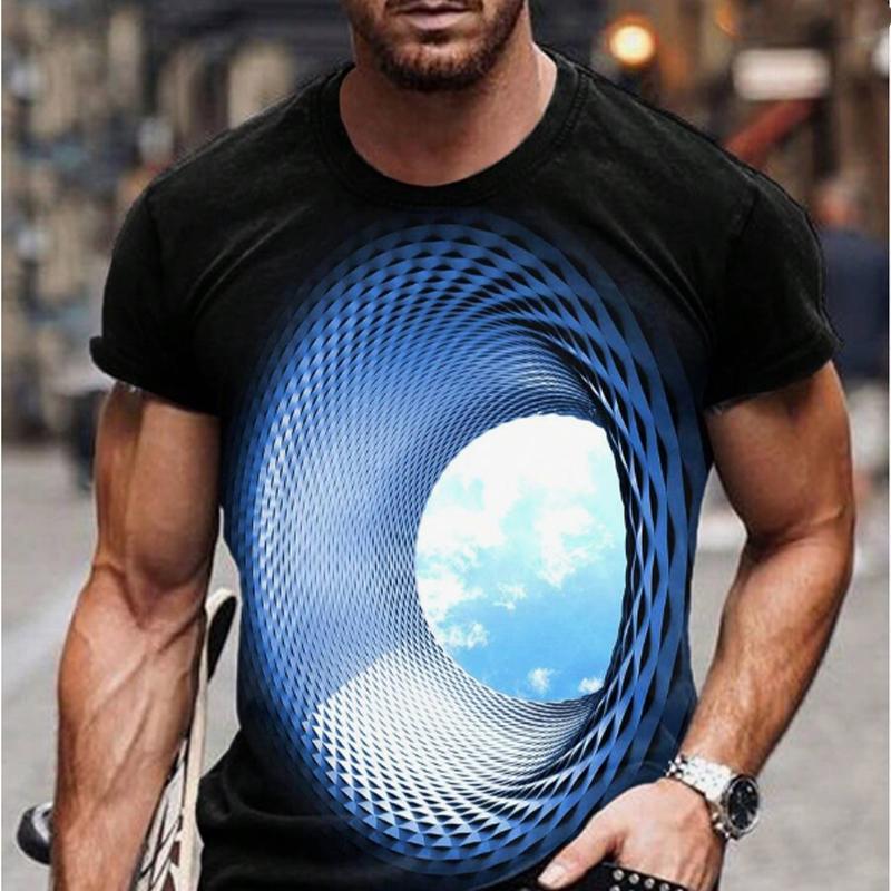 Neues Sommer-T-Shirt für Herrenmode, kreatives 3D-Loch-Druck-T-Shirt für Herren 6XL blau