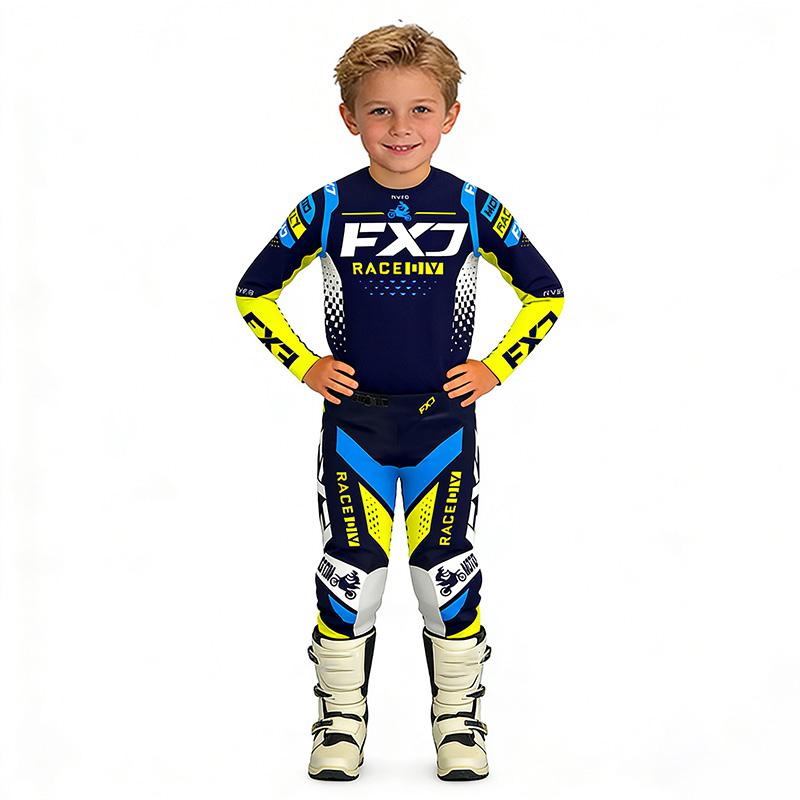 GRÖSSE 20 22 24 26 28 FXJ Kinder Enduro Motocross Ausrüstungsset MX Trikot Hose Motorrad Kits MTB Off Road Jugend Rennanzug M-32 (63-70KG) blau