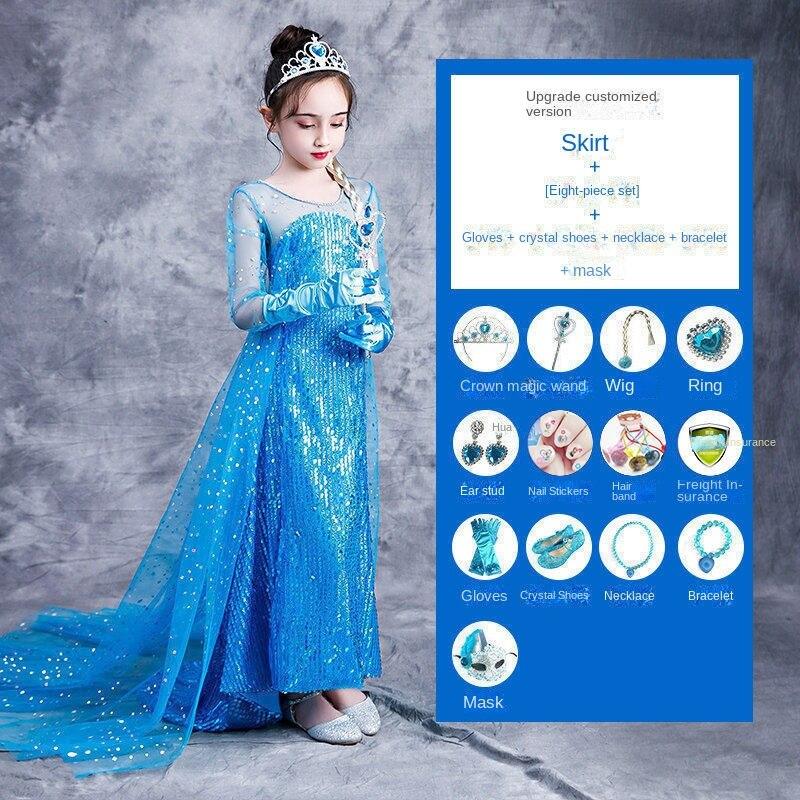 Prinzessin Kleid Königin Schleppende Kleid Neue Kinder Sommer Kleidung Langarm Mädchen Kleid 110 saphirblau