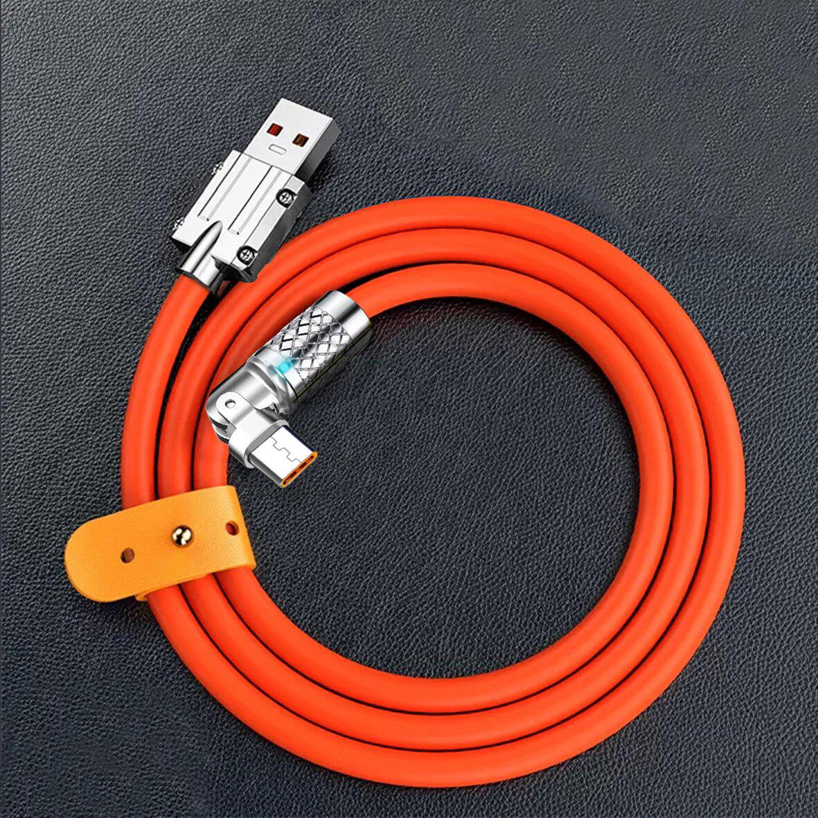 120W 6A Silikon-USB-Ladekabel für iPhone 14 13 12 11 Pro Max Mini 180 Grad drehbares ultraschnelles Ladekabel mit Blitzkabel 1m orange