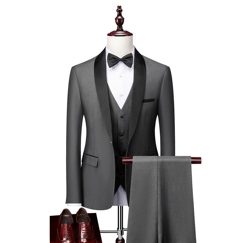 Herrenanzug, 3-teilig, schmale Passform, Smoking, Abschlussballanzug, Bräutigam, Hochzeit, Blazer, hochwertiges Kleid, Jacke, Mantel, Hose, Weste 3XL grau