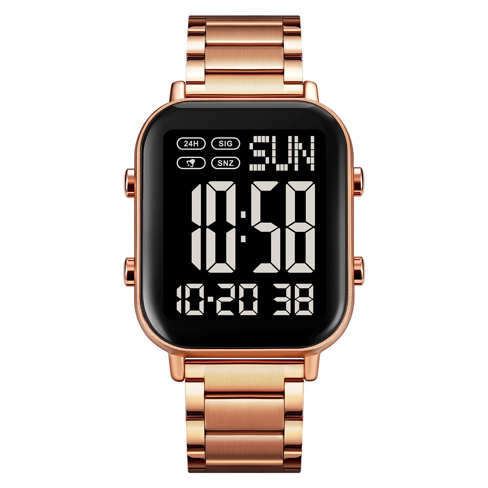 SKMEI Digitaluhr für Männer und Frauen, 30 m wasserdicht, Armbanduhren mit Hintergrundbeleuchtung, 1/100 Sekunde Black rose gold