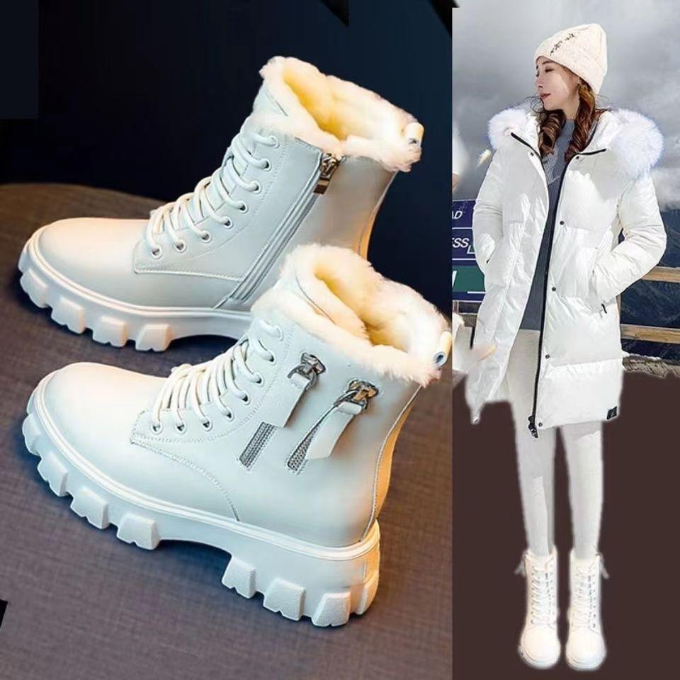Frauen Winter Plüsch Samt Baumwolle Stiefel Schuhe Warme Stiefeletten Dicke Baumwolle Schuhe Pelzigen Frauen Leder Stiefel High Top Plattform stiefel 39
