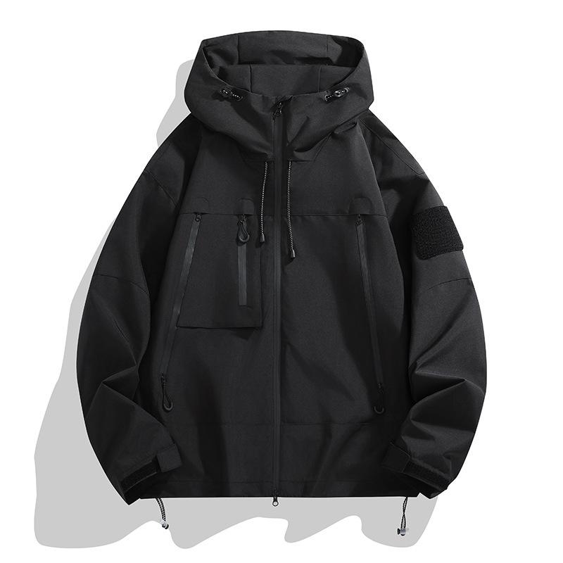 Outdoorjacke Herren Winddicht Wasserdicht Berg System Rushing Jacke Arbeitskleidung Kapuzenjacke Paar Angeln Bergsteigen Kleidung M schwarz