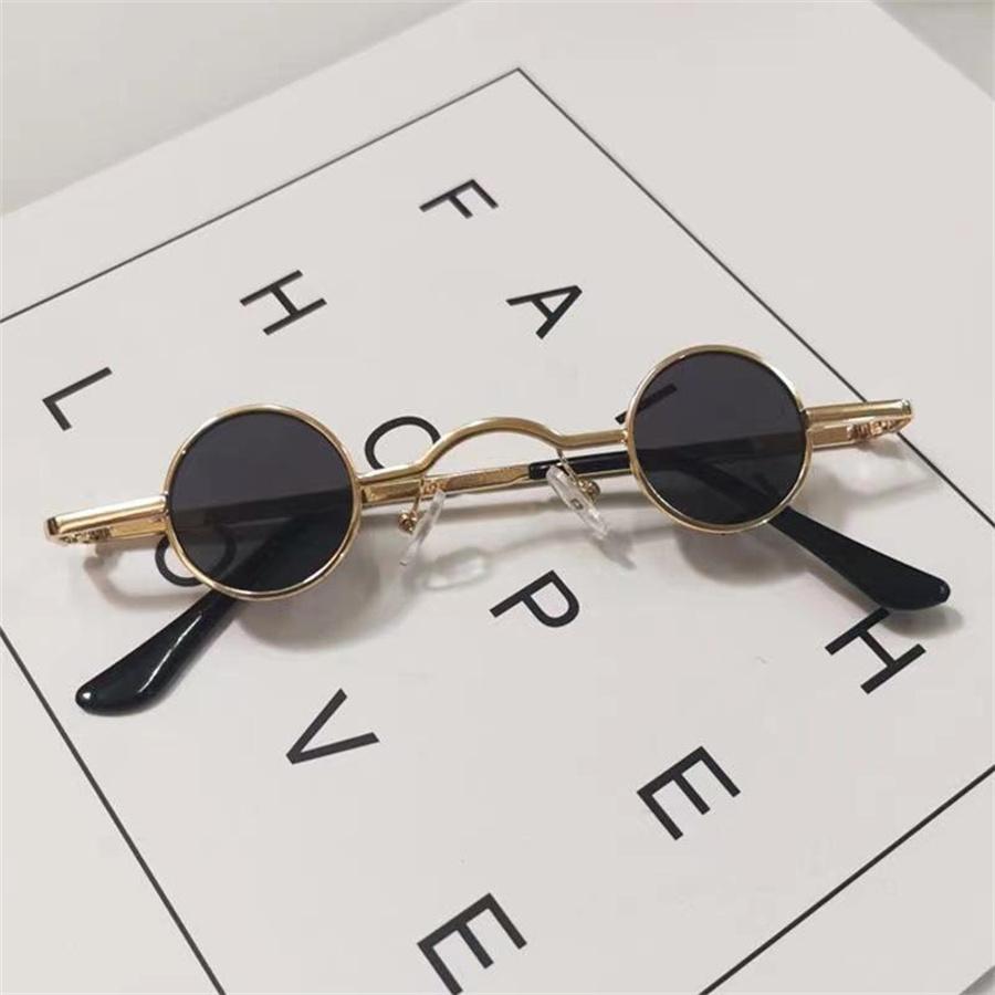 Kleine Punk Runde Retro Sonnenbrille Herren Damen Kleiner Rahmen Hip Hop Mode Metall Sonnenbrille Steampunk Vintage Brille nicht polarisierte Brille gray