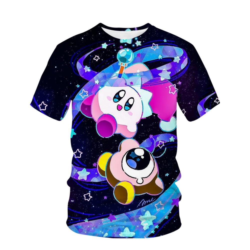Neues Spiel Anime Kirby T-Shirt Kinder Kawaii Lustiges Sommer-Cartoon 3D-T-Shirt für Jungen und Mädchen Kinderkleidung Unisex Kurzarm 140 cm