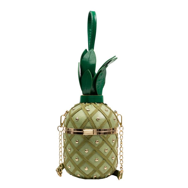 Neue Personalisierte Ananasform Damen Umhängetaschen Klein Frisch Teenager Mädchen Einzelne Schultertasche Ausländischer Geschmack Gewebt Nietenverschluss Kette Runde Tasche grün