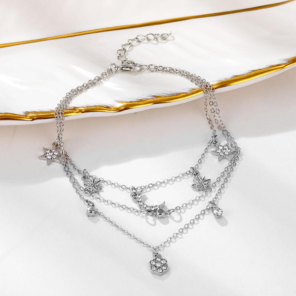 Retro Übertriebene Liebe Stern Mond Fußkettchen Mehrschichtige Kreuz Fußkettchen Mode Trend Mädchen Mehrschichtige Fußkettchen Temperament Armband
