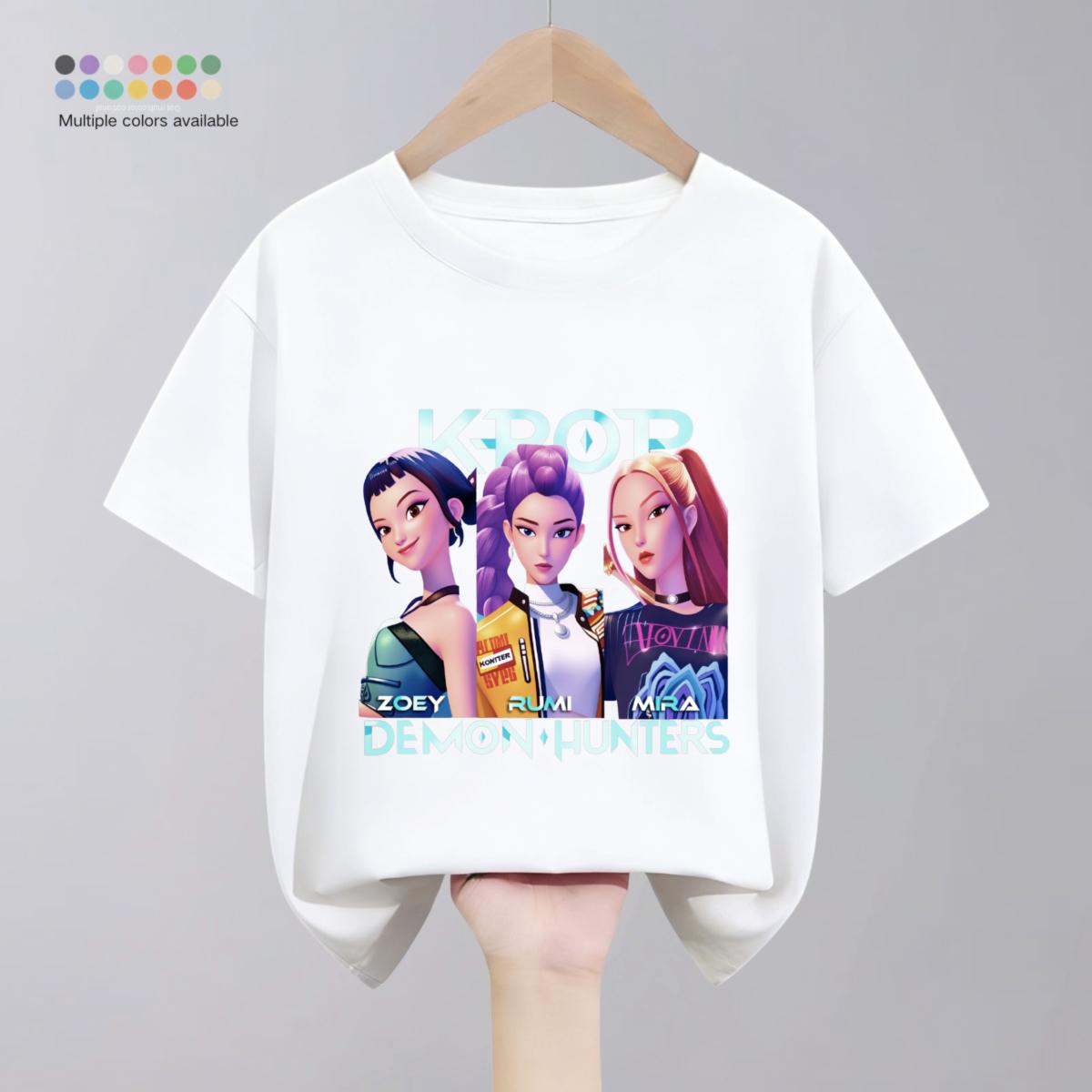 Kpop Dämonenjäger Kinderkleidung T-Shirts Sommer Neue Mode Beliebte Kurzarm Oberteile T-Shirt Kinderkleidung Lässige T-Shirts 150 white