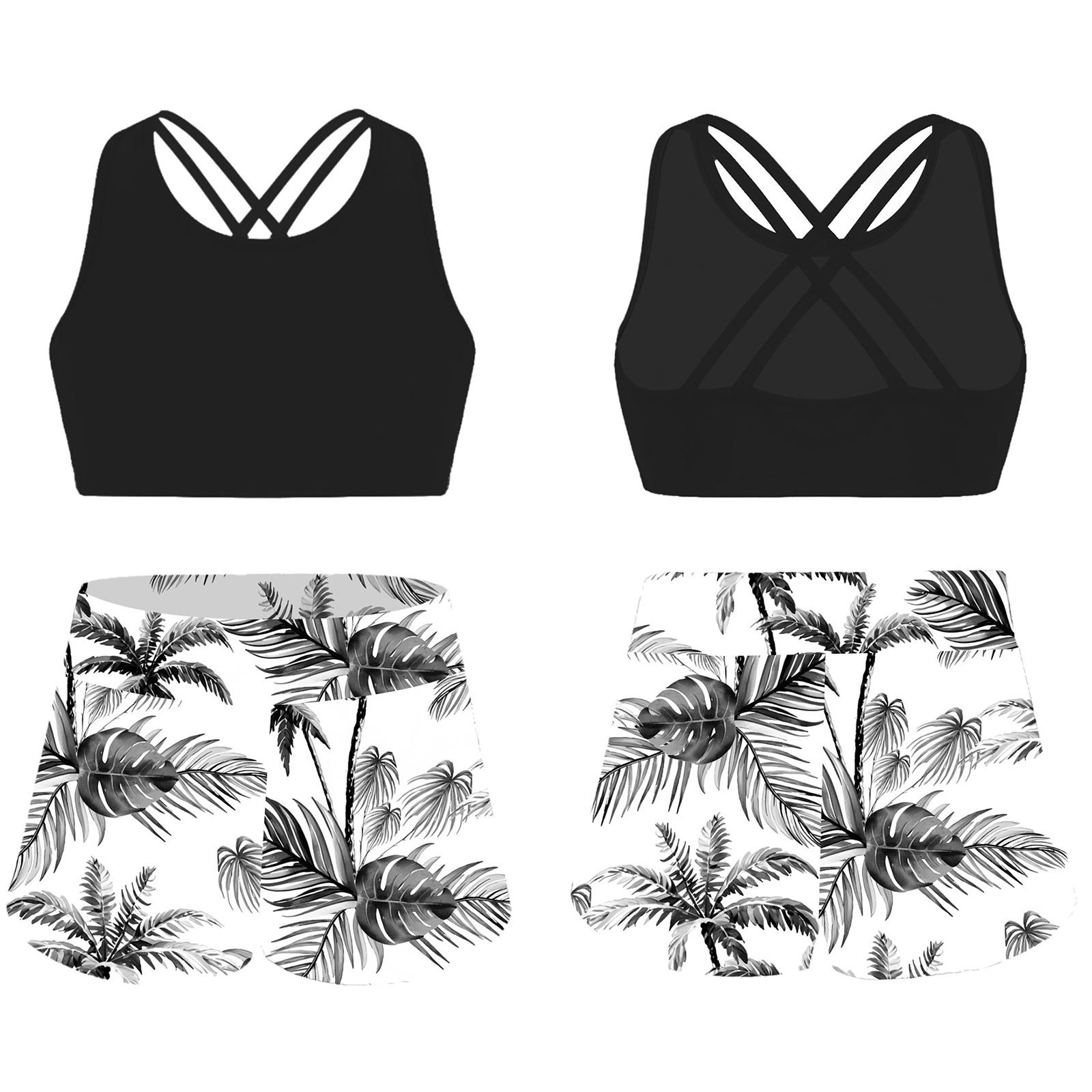Kinder Mädchen bedrucktes Rash Guard Tankini Sport Crop Top + Badeshorts Badeanzug Strandbadebekleidung 13-14 Years