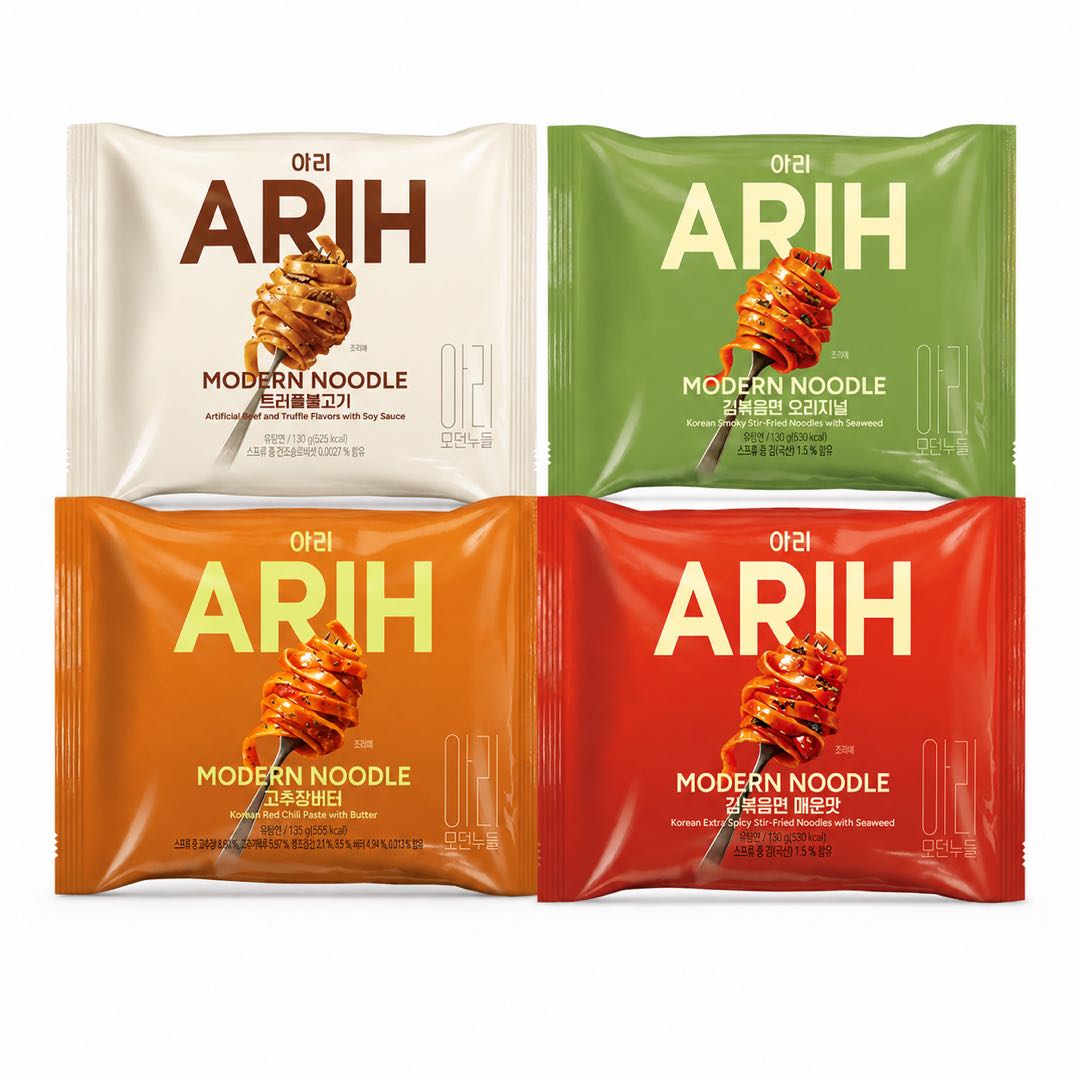 BTS Kollaborationsedition ARIH Moderne Geschmacksnudeln, Gemischte & Gebratene Nudeln 130g 1 Beutel #Four Flavors*4bag