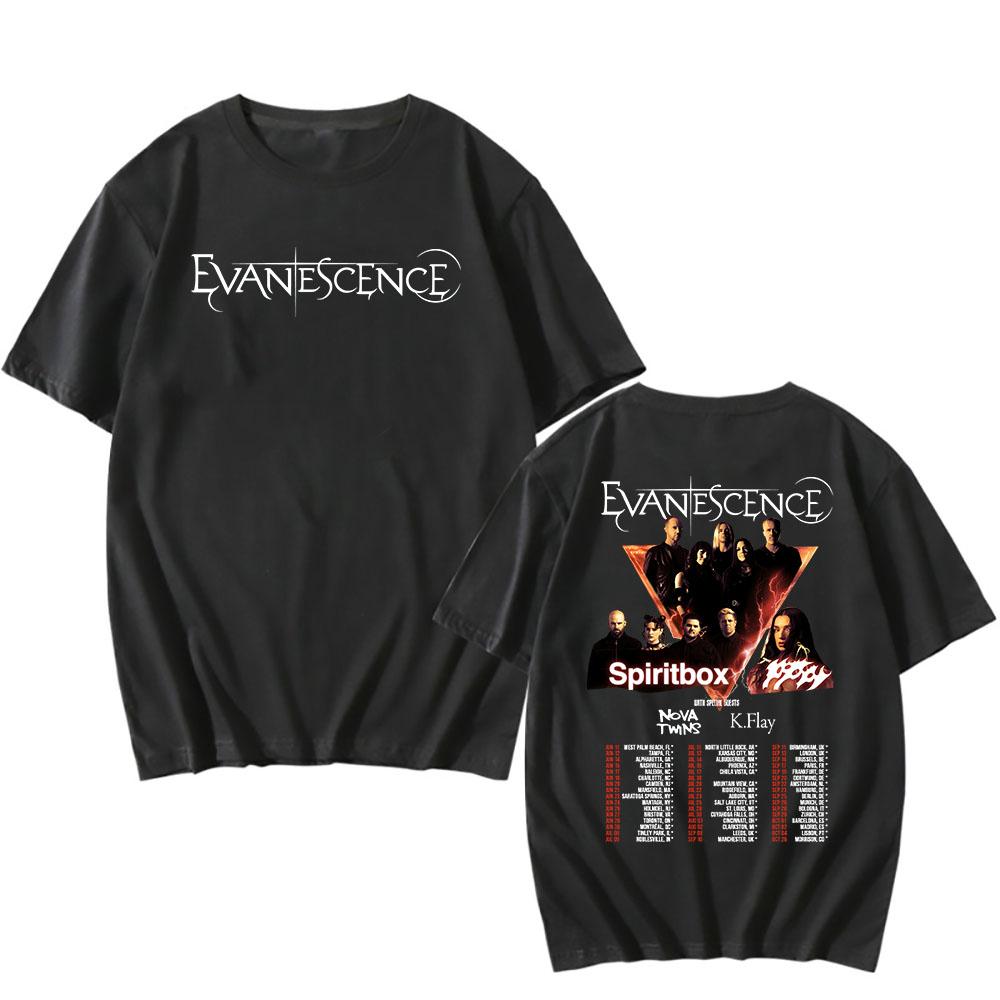 EVANESCENCE Tour 2026 T-Shirt Heavy Metal Mode Unisex Streetwear Männer Frauen Kleidung Hip Hop Baumwolle Herren T-Shirts Druck T-Shirts XS black