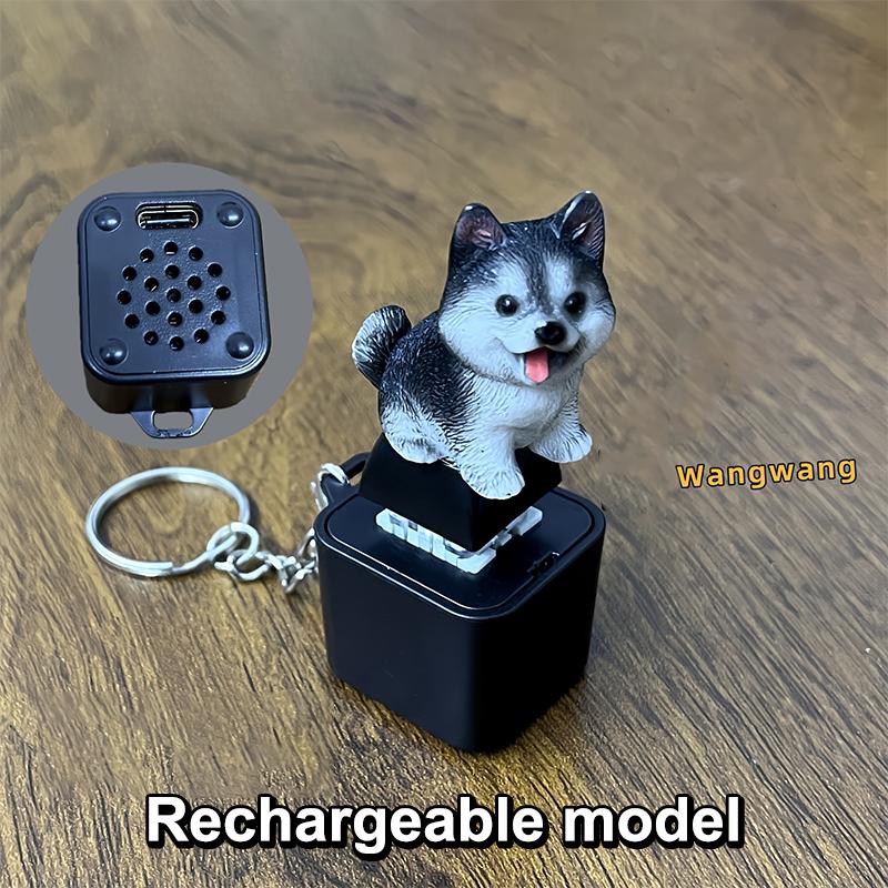 Lustiger Schlüsselanhänger USB-C wiederaufladbar Hund Katze Tastatur Klicker Fidget Spielzeug Sound Schlüsselanhänger mit LED zur Stressbewältigung Dog USB