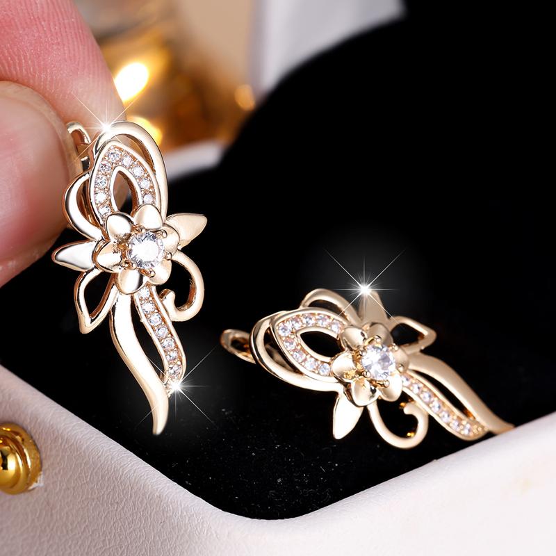 Vintage Weiß Zirkon Blume Tropfen Ohrringe für Frauen Charme Gold Farbe Hochzeit Braut Schmuck Geschenk gold
