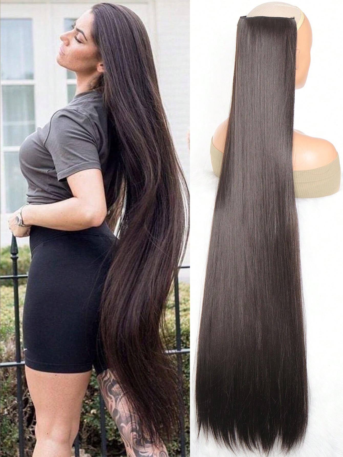 Aosiwig Kunsthaar, superlang, gerade, 100 cm, 5 Clip-In-Haarverlängerung, natürliches Haar, Schwarzblond, künstliches Kunsthaarteil für Frauen 40inches-100cm